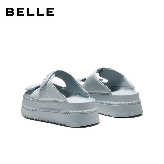 Belle sheepskin thick-soled heightening sandals 26 summer women's Velcro beach can be worn outside indoor shoes pre-