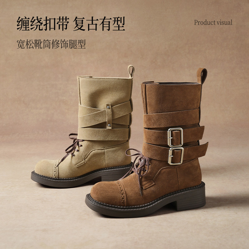 百丽复古厚底棕色西部堆堆靴女牛仔短靴,淘宝优惠券,粉丝福利购,淘宝优惠卷