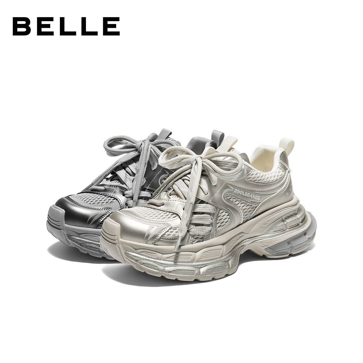 百丽厚底网面银灰色老爹鞋女2026春季新款运动休闲鞋子B3032AM6预,淘宝优惠券,粉丝福利购,淘宝优惠卷
