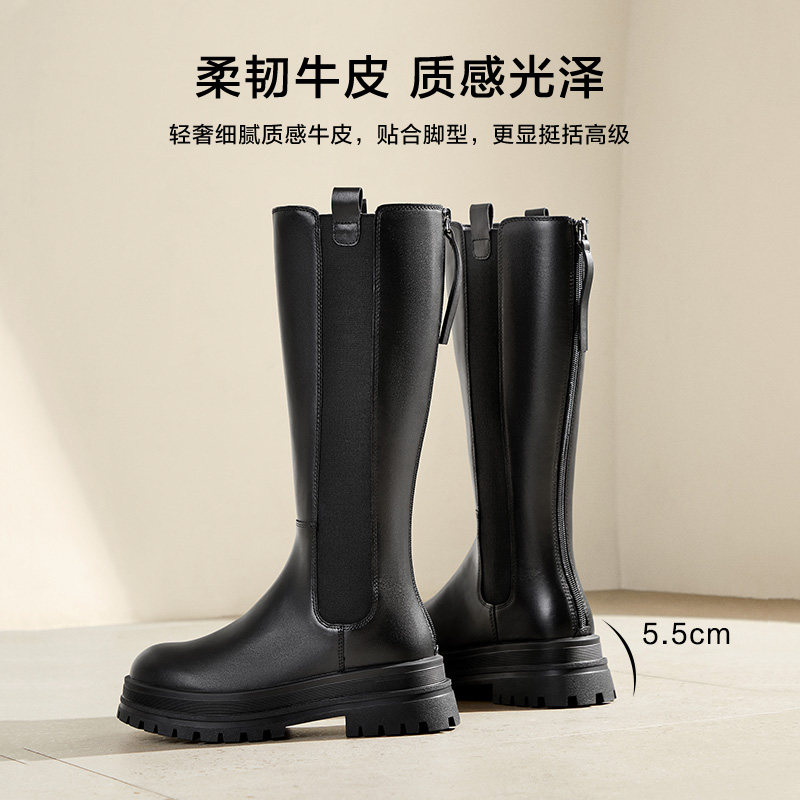 百丽厚底高长骑士靴女冬季新款显瘦切尔西靴加绒长筒靴子3NV70DG4,淘宝优惠券,粉丝福利购,淘宝优惠卷