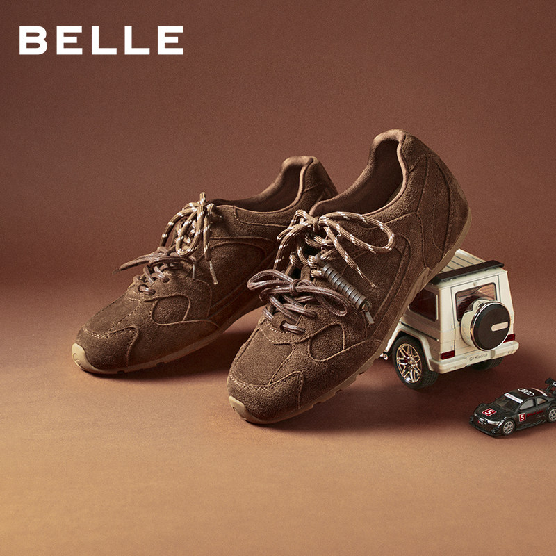 周雨彤同款百丽小榛果双鞋带薄底赛车鞋新款阿甘德训鞋E9W1DAM6预