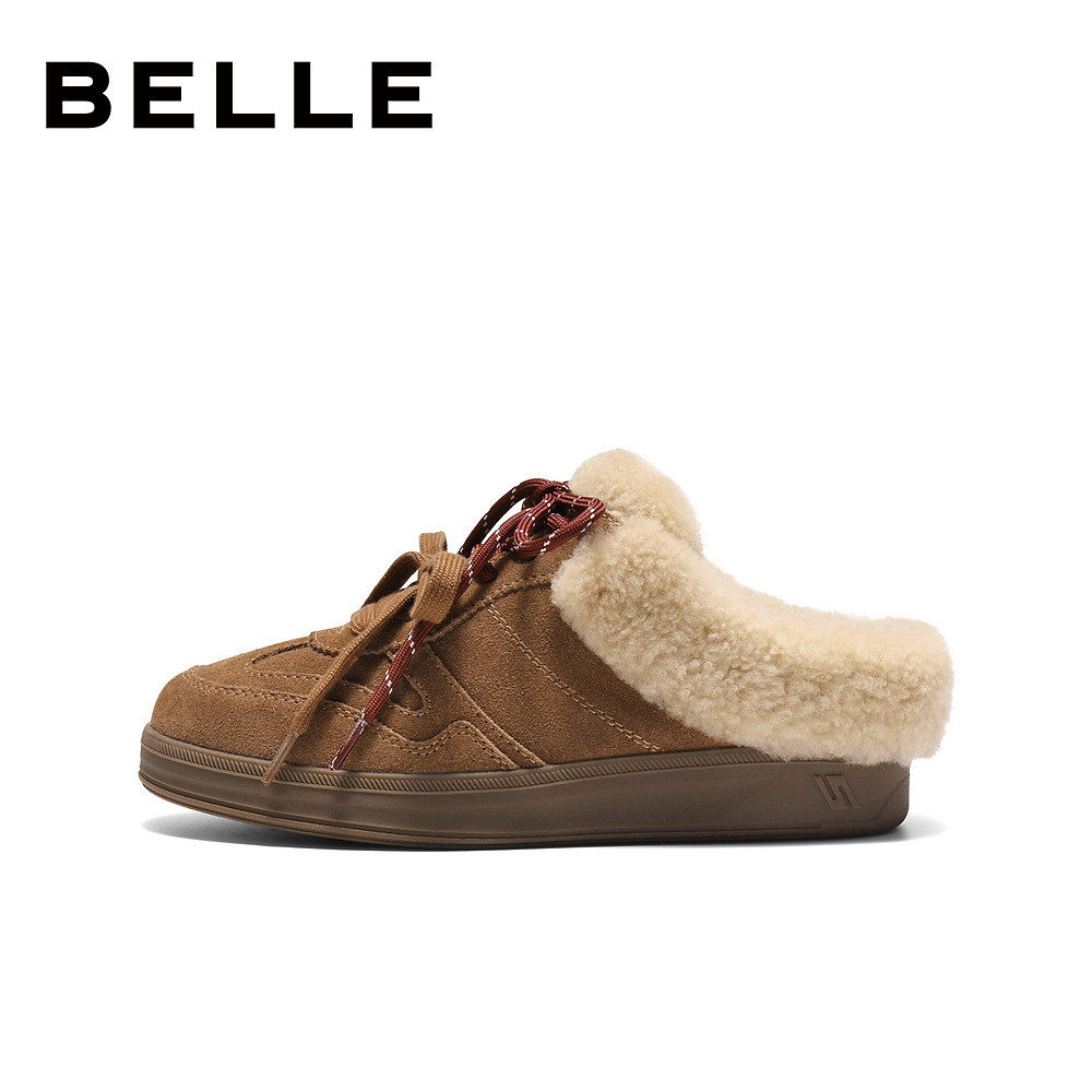 百丽复古毛毛厚底穆勒德训鞋子冬季可外穿包头拖女E6E1DDH5,淘宝优惠券,粉丝福利购,淘宝优惠卷