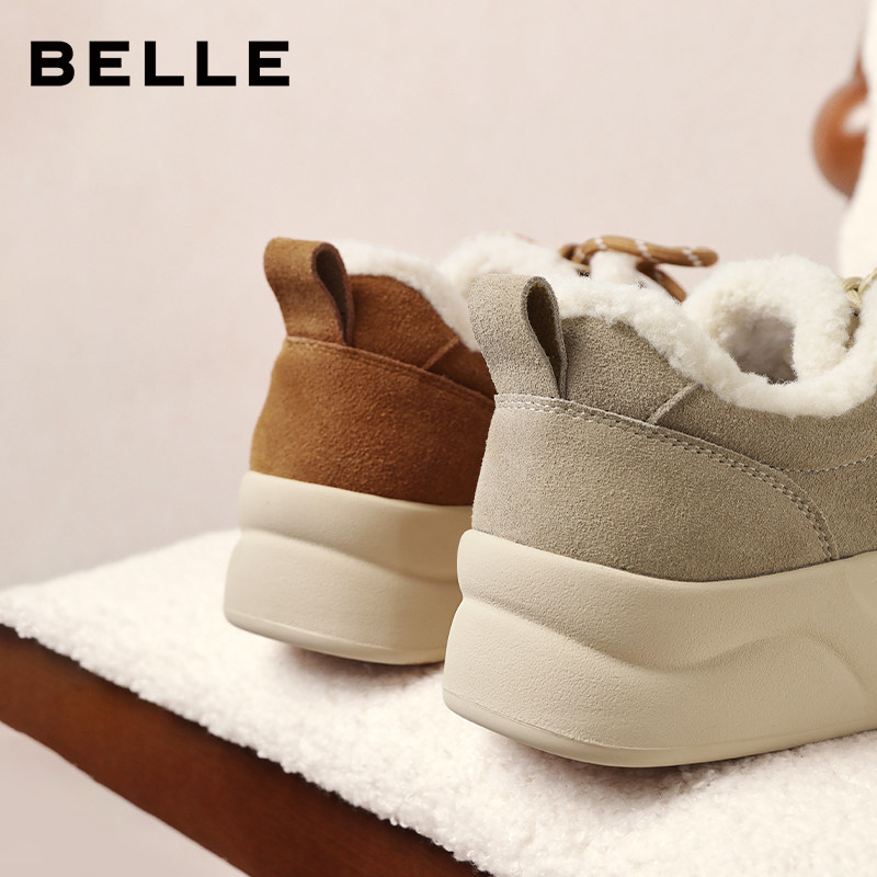 百丽复古厚底增高毛毛鞋冬季新款加绒保暖休闲板鞋棉鞋B2842DM5,淘宝优惠券,粉丝福利购,淘宝优惠卷
