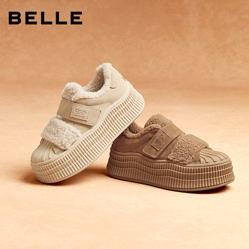 百丽贝壳头毛毛加绒厚底板鞋女25春新款休闲雪地靴棉鞋D3L1DAM5 - 图3