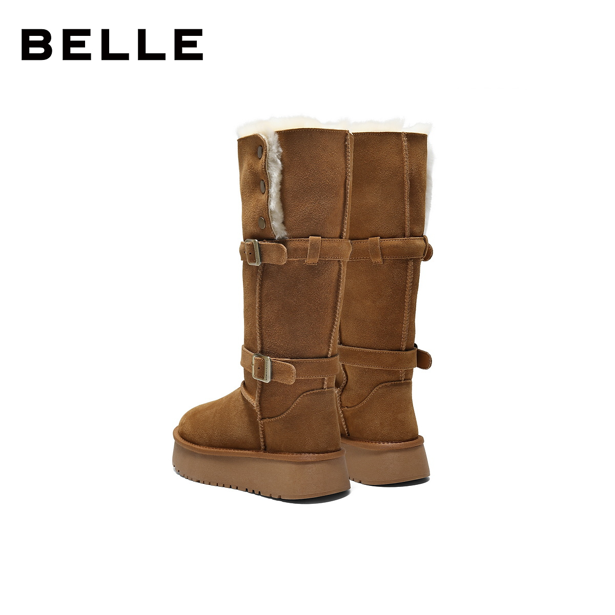 百丽厚底高筒翻毛雪地靴女新款毛毛东北棉鞋冬季长筒靴B3029DG5预 - 图2