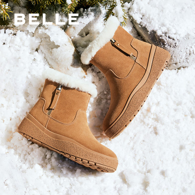 Belle thick-soled snow boots for women winter new warm plus velvet woolen cotton shoes short boots C1W1DDD4