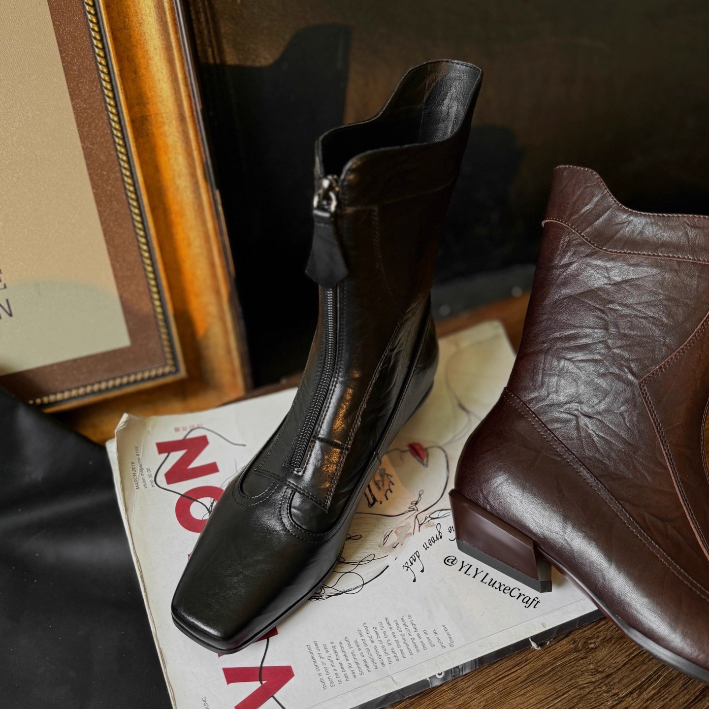 2026B-25加绒中筒靴女粗跟前拉链复古设计感百搭时装靴冬季新款 - 图0