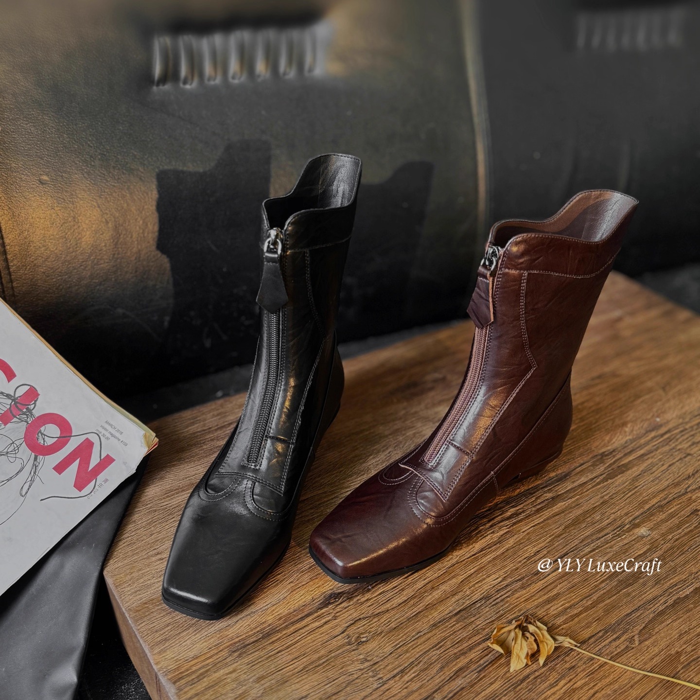 2026B-25加绒中筒靴女粗跟前拉链复古设计感百搭时装靴冬季新款 - 图3