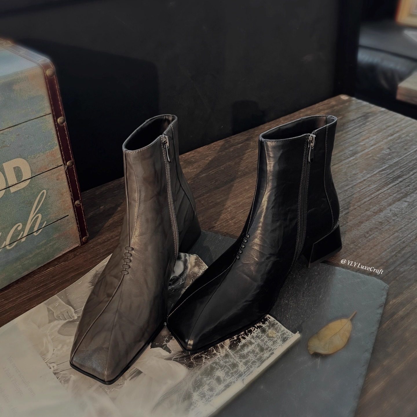 短靴女冬季新款粗跟灰色时尚百搭低跟方头时装靴大码女鞋H158-279,淘宝优惠券,粉丝福利购,淘宝优惠卷