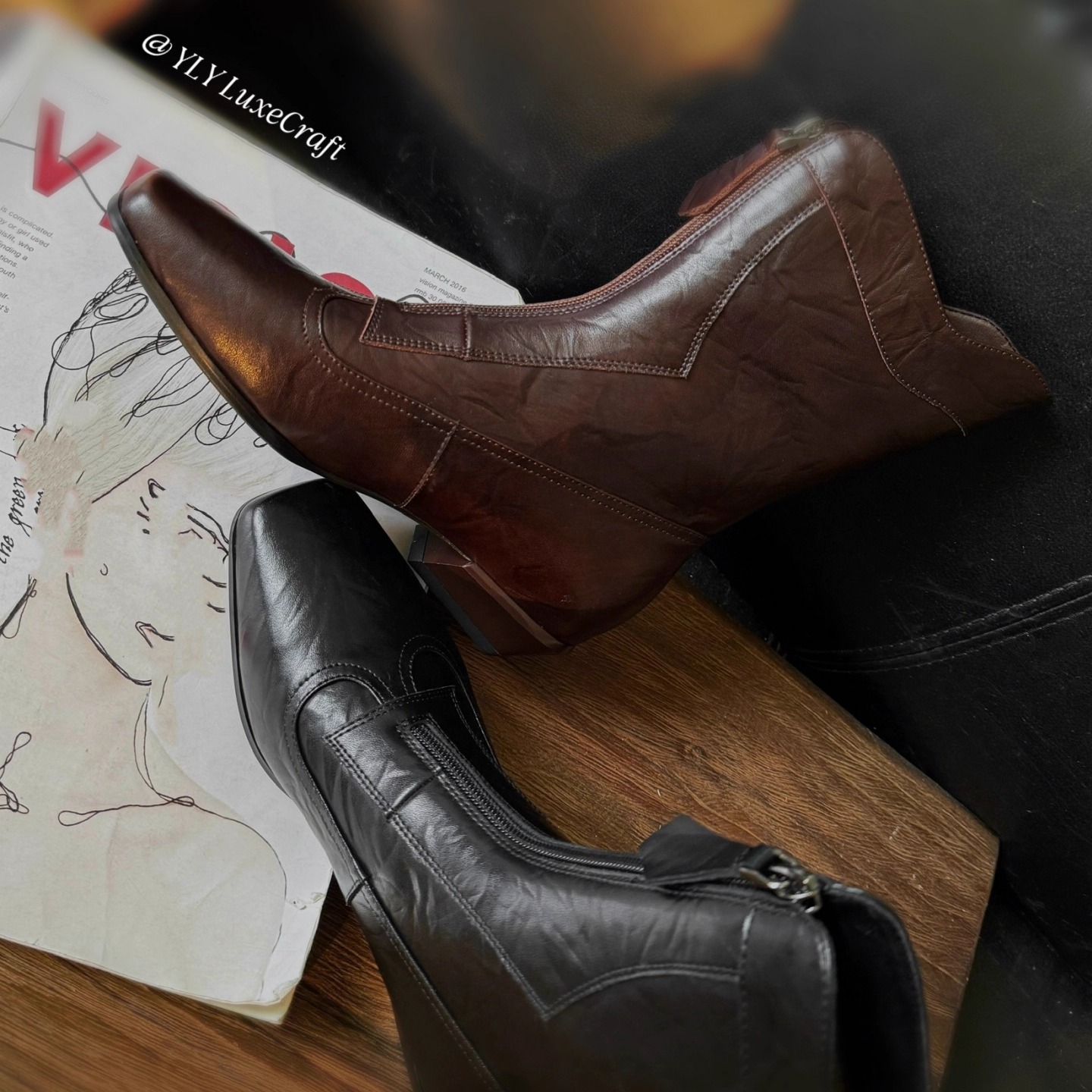 2026B-25加绒中筒靴女粗跟前拉链复古设计感百搭时装靴冬季新款 - 图2