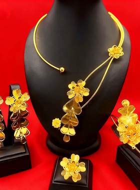 高端新款全新大气水晶耳环戒指手链饰品欧美新娘礼服搭配项链套装