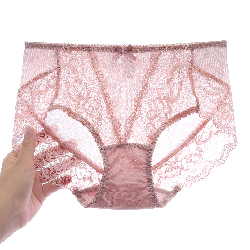 蕾丝内裤女性感透明中高腰无痕大码胖mm200斤网纱薄款透气纯棉裆 - 图2