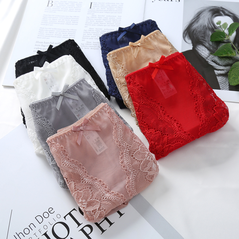 蕾丝内裤女性感透明中高腰无痕大码胖mm200斤网纱薄款透气纯棉裆 - 图0