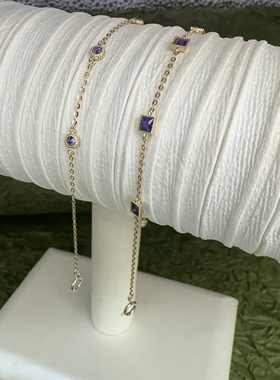 纯14K黄金锆石紫色手链