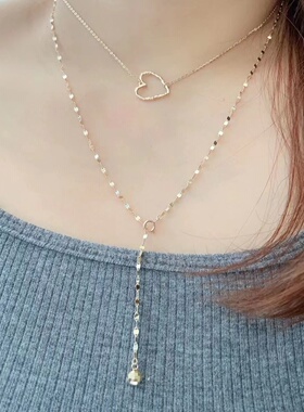 14K黄金瓦片链女时尚中长链