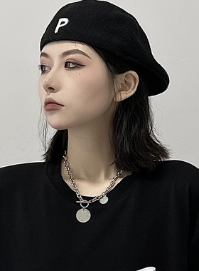 钛钢ins爱心甜酷风字母锁骨链