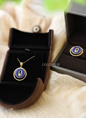 【送银链子】天然青金石戒指项链s925纯银指环M家单钻滑动吊坠