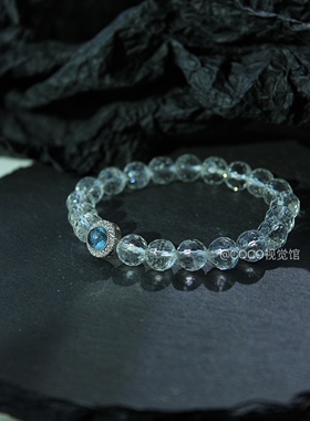 【似水流年】天然白水晶海蓝宝925纯银手链夏季2023新款女