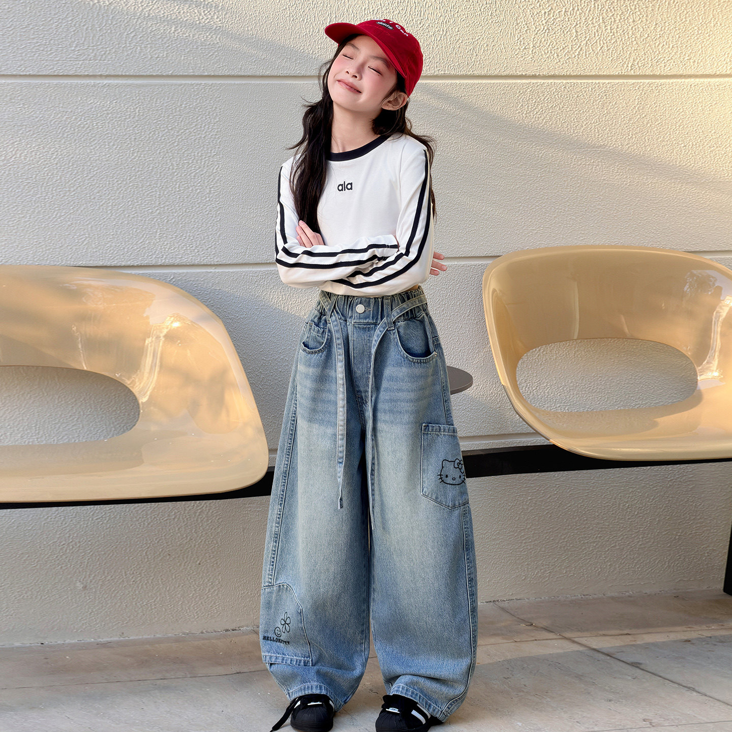 女童街头风牛仔裤2026春秋新款女大童卡通印花裤子儿童时尚阔腿裤,淘宝优惠券,粉丝福利购,淘宝优惠卷