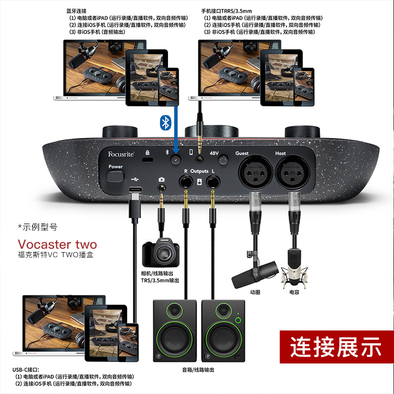 focusrite福克斯特VOCASTER专业声卡电脑录音配音直播 带蓝牙 - 图3