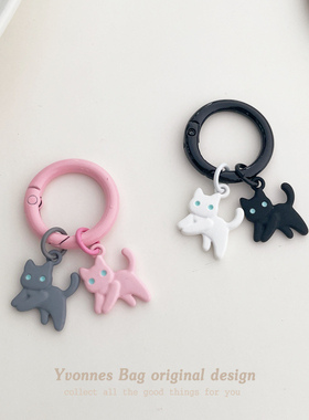 原创黑色白色小猫挂饰