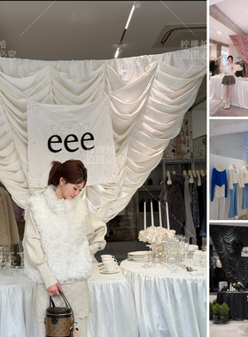 韩式ins风窗帘褶皱背景布服装店铺橱窗装饰道具网红拍照打卡简约