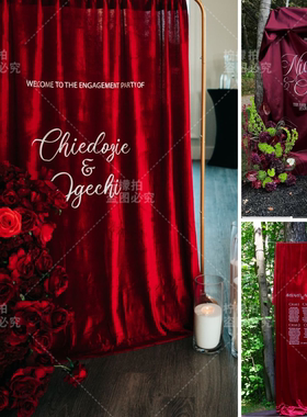 ins韩迎宾牌红色挂布订制文字婚礼装饰背景布置网红拍照打卡道具