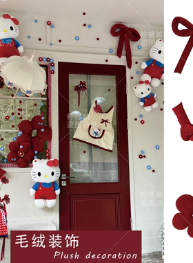 圣诞节日红丝绒布蝴蝶结花朵装饰店铺橱窗门头布置摆件网红陈列美