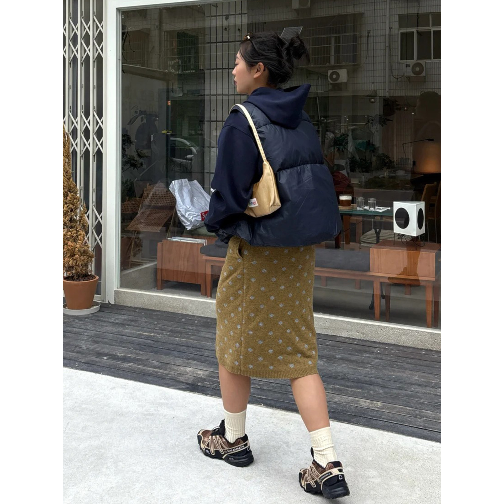 自制日系姜黄色波点直筒针织半身裙女秋冬复古松紧腰包臀毛衣中裙,淘宝优惠券,粉丝福利购,淘宝优惠卷