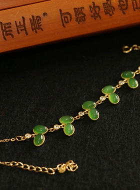 天然和田碧玉手链女款925银镶嵌玉石复古宝石个性复古新中式
