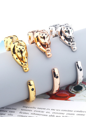 欧美时尚创意霸气开口斑点豹子手镯戒指套装光身滴胶个性流行饰品