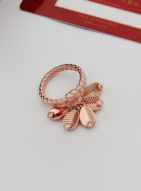 亚金首饰 咖啡豆叶子带钻戒指 5片咖啡树叶串戒指 麻花戒指