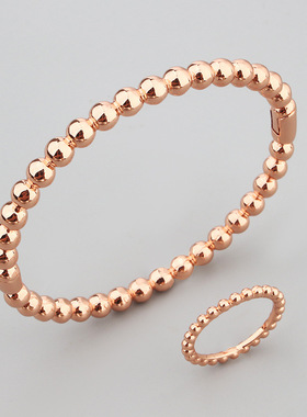 波西米亚风简约光珠镜面手镯戒指套装气质女士仿串珠铜镀金手饰品