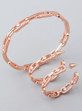 新款创意田园风镂空椭圆满钻珠子手镯耳钉高级感首饰精致设计饰品