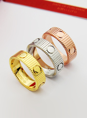 钛钢饰品 2025新款车花螺钉戒指 情侣男女齿轮纹带钻钉纹戒指