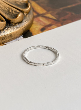 S925纯银肌理感锤纹理戒指纤细素圈指关节闭口细指环银饰