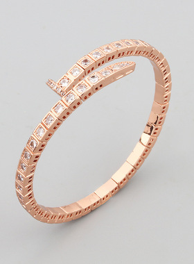 欧美风气质方形满钻钉子弹簧手镯时尚男女开口柳钉手环