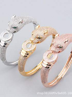 欧美复古铜镀金镶钻豹子手环戒指套装男女式霸气手饰跨境