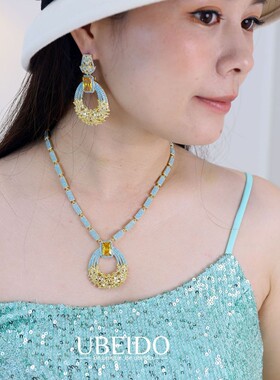 创意款时尚冰花锆石项链耳环两件套个性微镶欧美风高级感宴会首饰