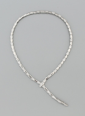 欧美复古风蛇形间隔钻项链耳坠饰品女士宴会婚礼气质铜镀金锁骨链