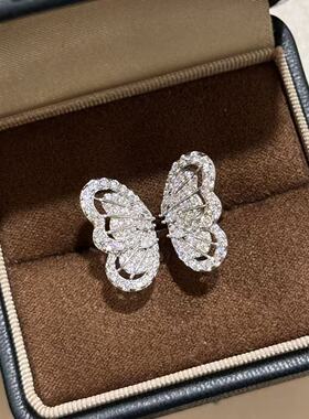 S925纯银 满钻蝴蝶开口戒指轻奢百搭精致气质闪钻羽翼翅膀