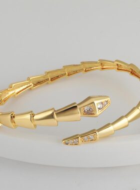 欧美跨境饰品时尚夸张蛇形开口手镯新款简约气质铜镶锆石保色手环