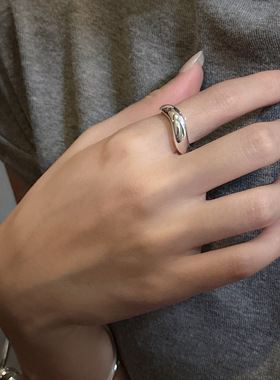 S925纯银韩版小众设计感磨砂套装戒指波浪纹理感简约时尚尾戒批发