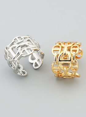 日韩简约宽版小清新三层猪鼻子镂空戒指素圈无钻女生情侣开口戒指