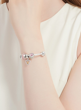 潘家粉色纯银手串手链串珠同心结