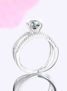 正品女S925银莫桑钻戒指求婚结婚