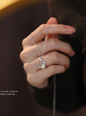 S925纯银山茶花项链女锁骨链礼物