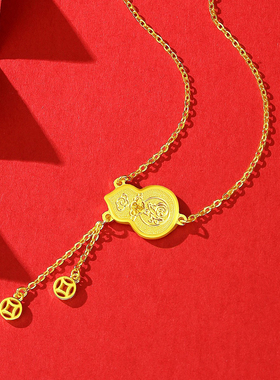 S925纯银葫芦钱币项链国风锁骨链