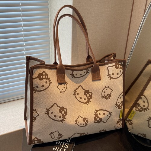 大容量包包女2026新款外出短途手提购物袋卡通帆布单肩通勤托特包 - 图0