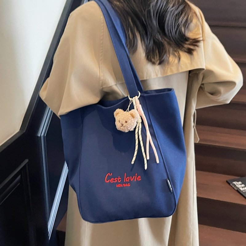 刺绣单肩帆布包包女休闲大容量学生手提袋百搭简约上课通勤托特包,淘宝优惠券,粉丝福利购,淘宝优惠卷